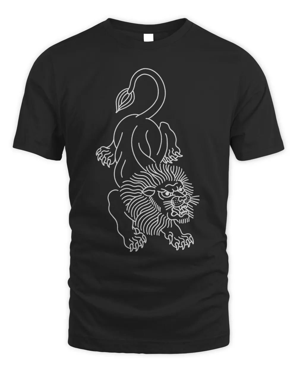 American Traditional Crawling Lion Outline Tattoo