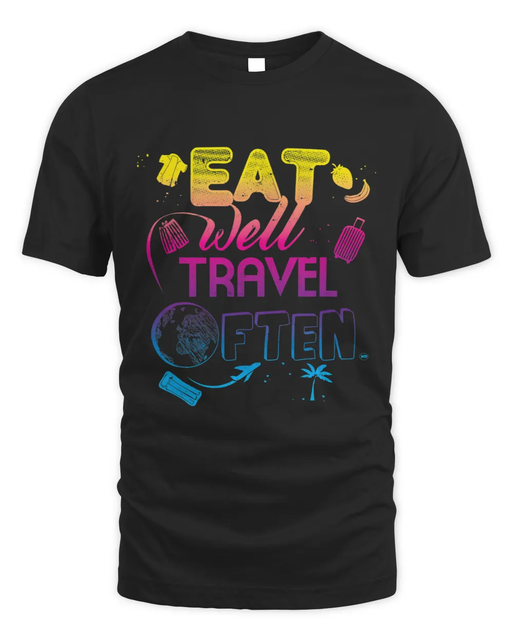 Eat Well Travel Often Design Unisex Standard T-Shirt black s