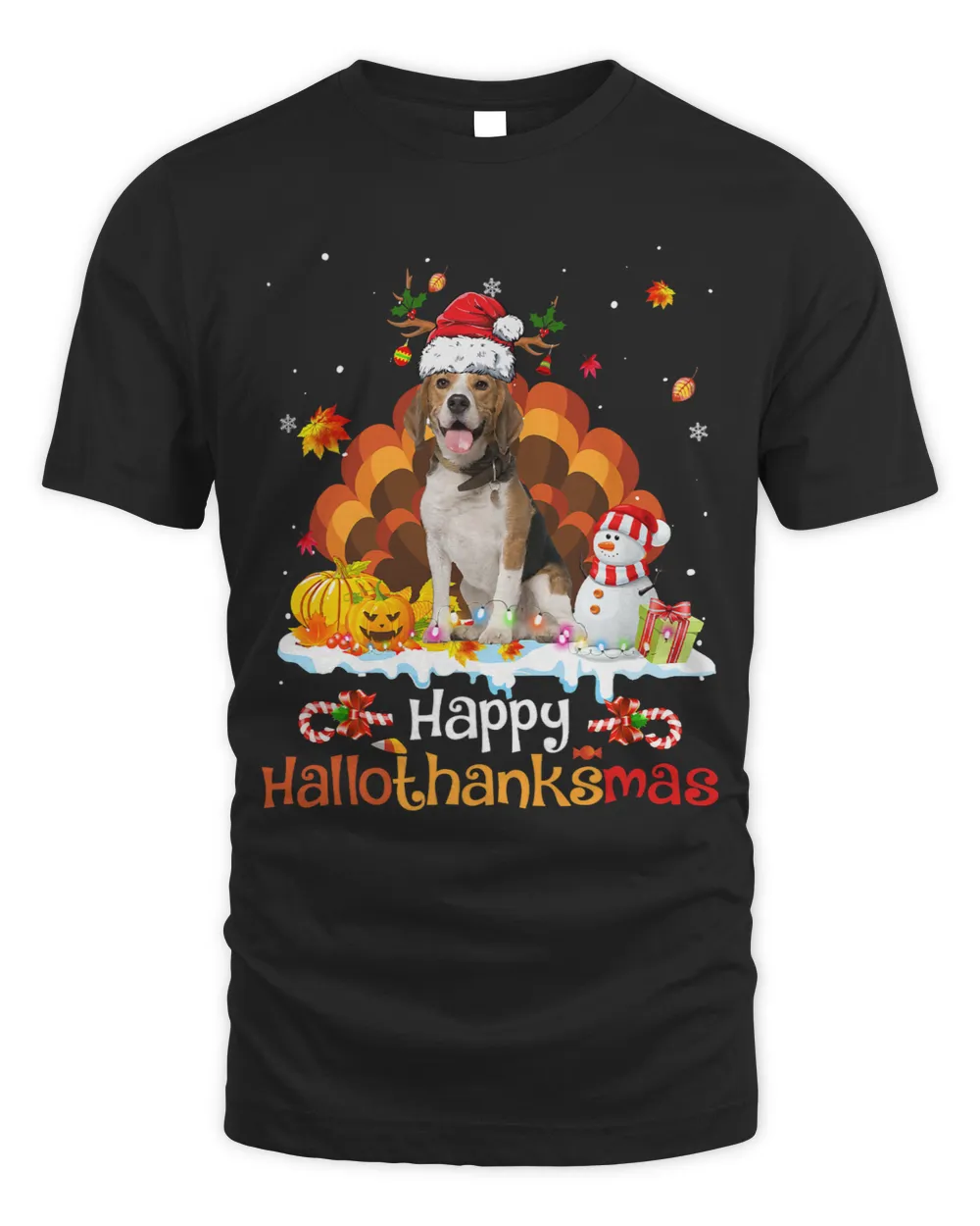 Happy HalloThanksMas Halloween Thanksgiving Christmas Beagle 280