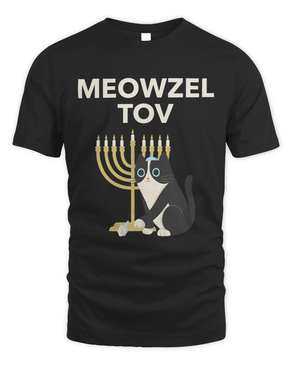 Meowzel Tov Shirt Black Cat Mazel Tov Menorah Funny Hanukkah