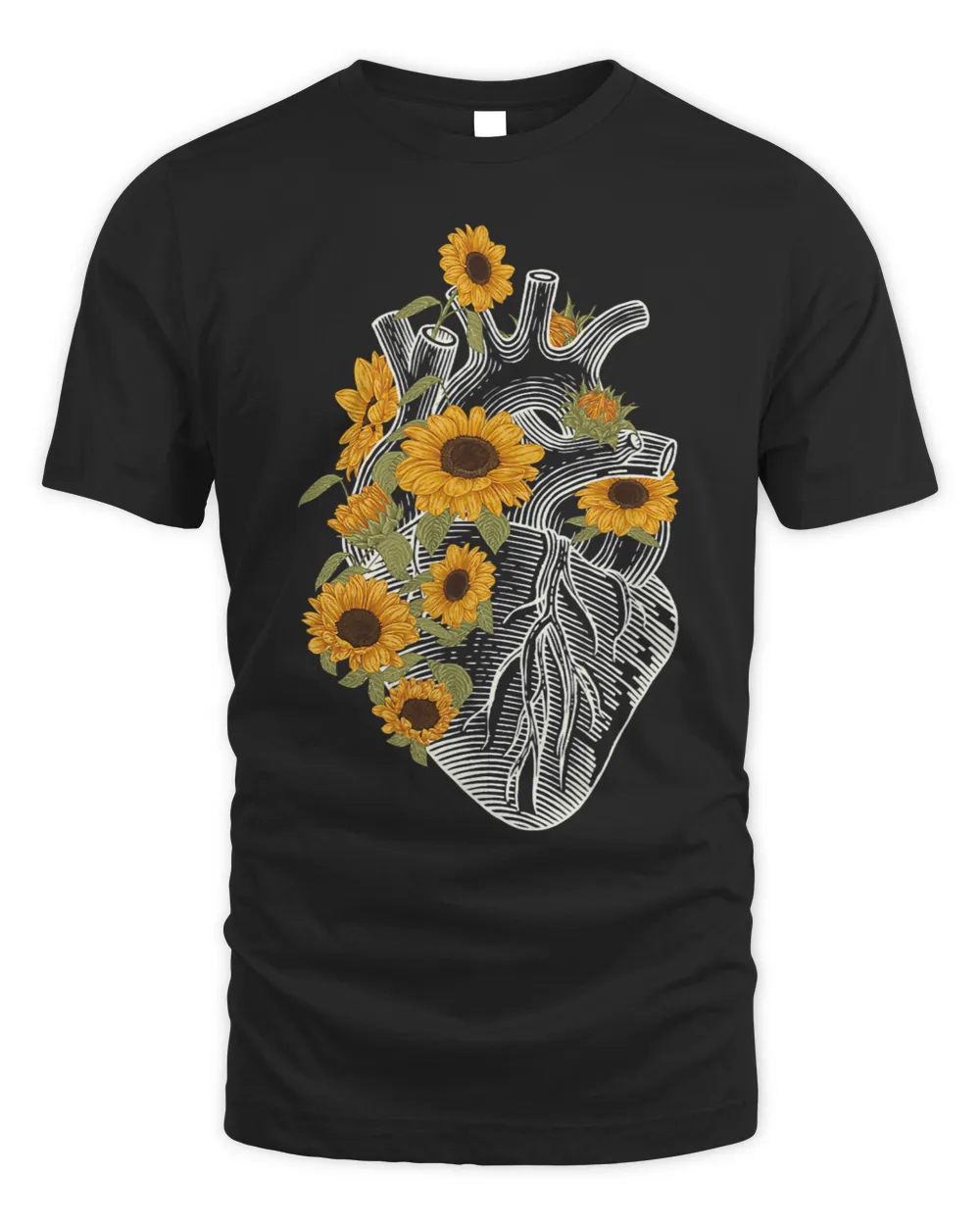 Anatomical Heart With Sunflower Floral Heart Flowers