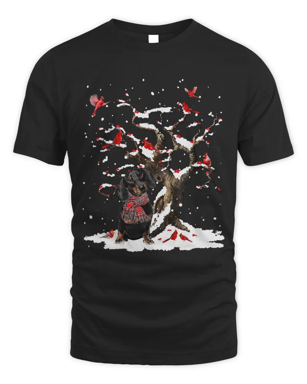 Wiener Black Dachshund Scarf Cardinal Snow Christmas 244 Dachshund Doxie