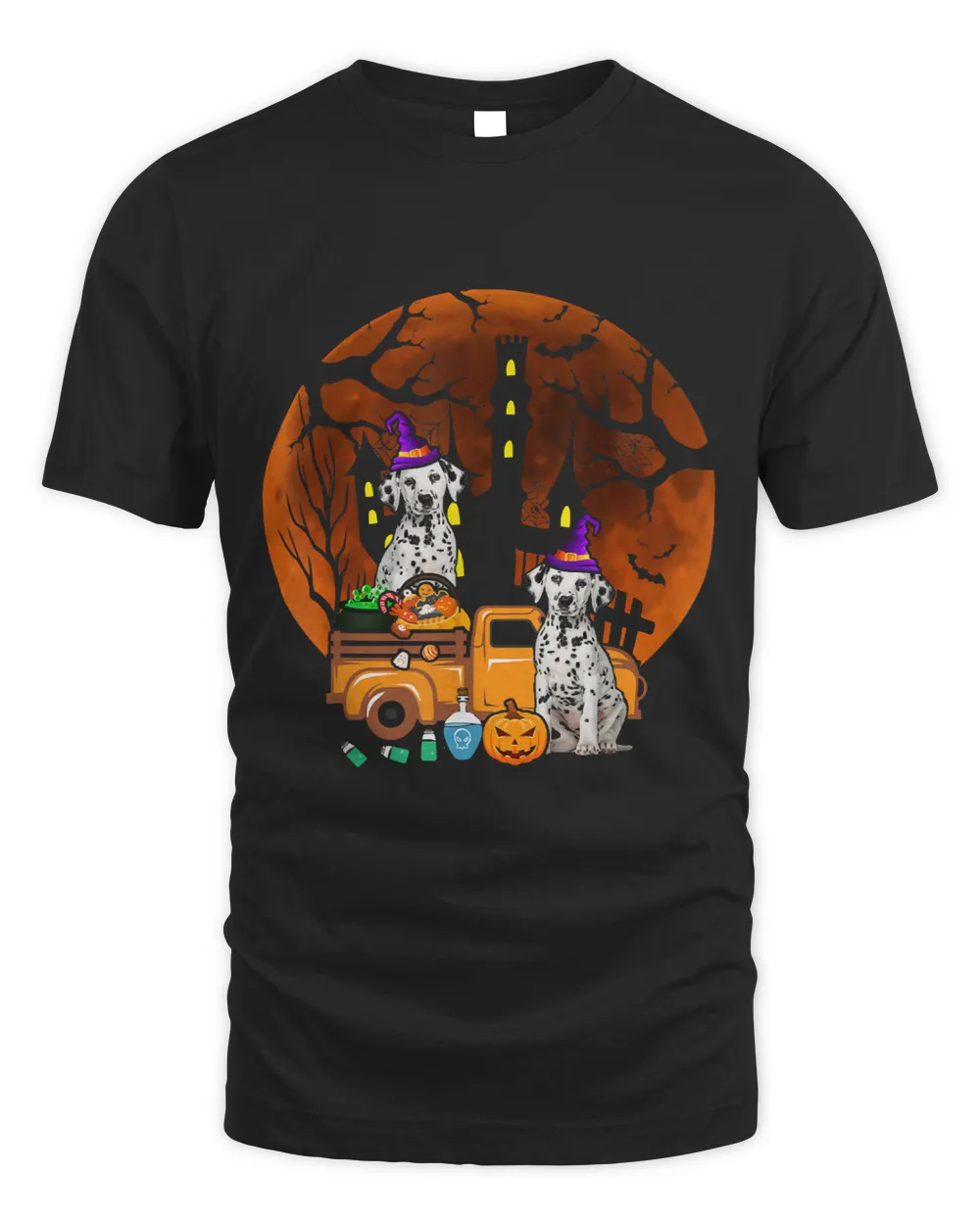 Dalmatian Halloween Witch Dalmatian And Pumpkin Riding Truck Dog Lover 145 Dalmatians Dog