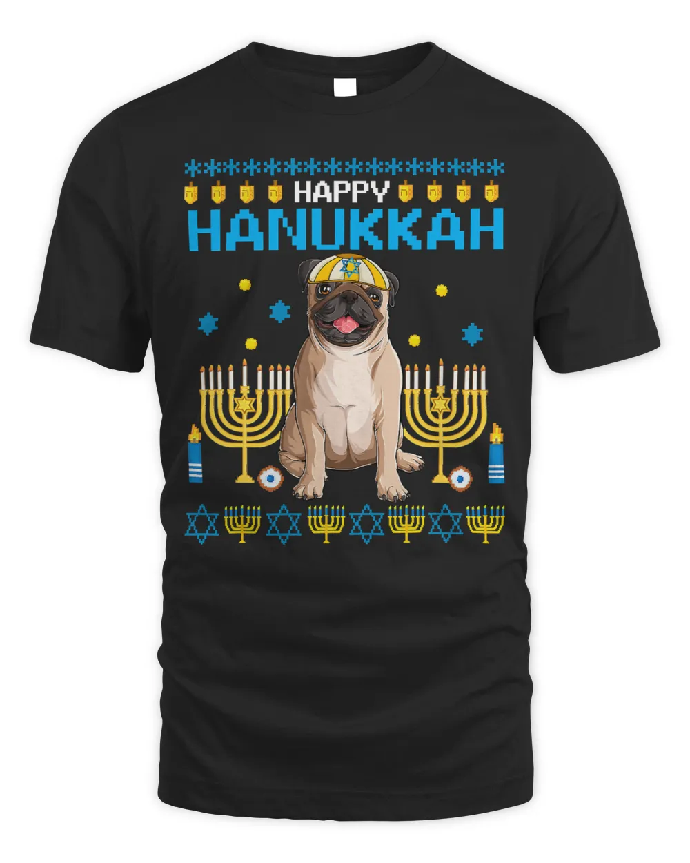 Pug Lover Chanukah Jewish Ugly Hanukkah Sweater Pajama 198 Pugs Dog
