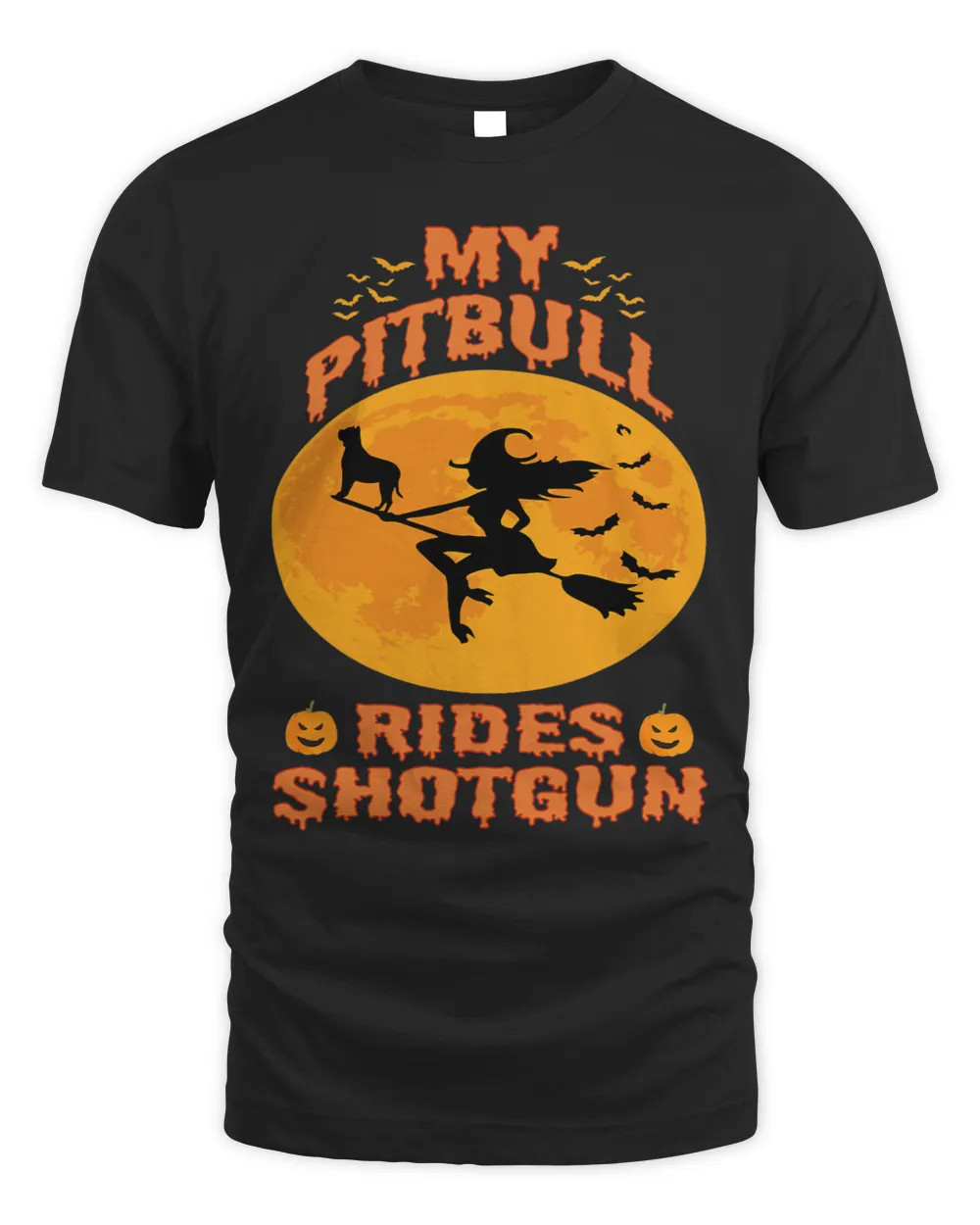 Bully My Pitbull Rides Shotgun Halloween Funny Witches Pumpkin Pitbull Dog