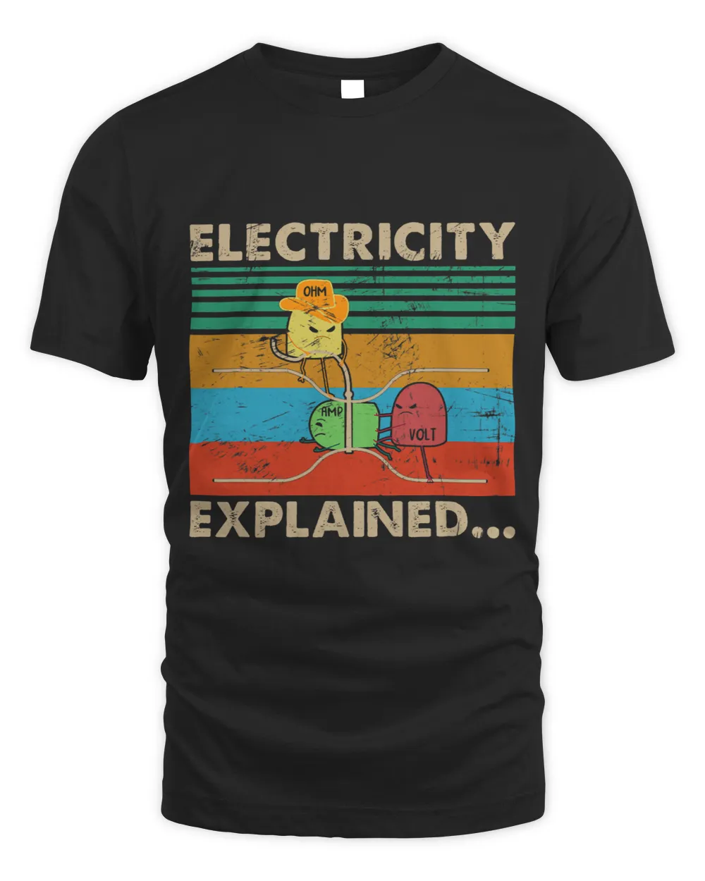 Electrician Funny Retro Electricity Explained Ohm Volt Amp 5 Unisex Standard T-Shirt black s