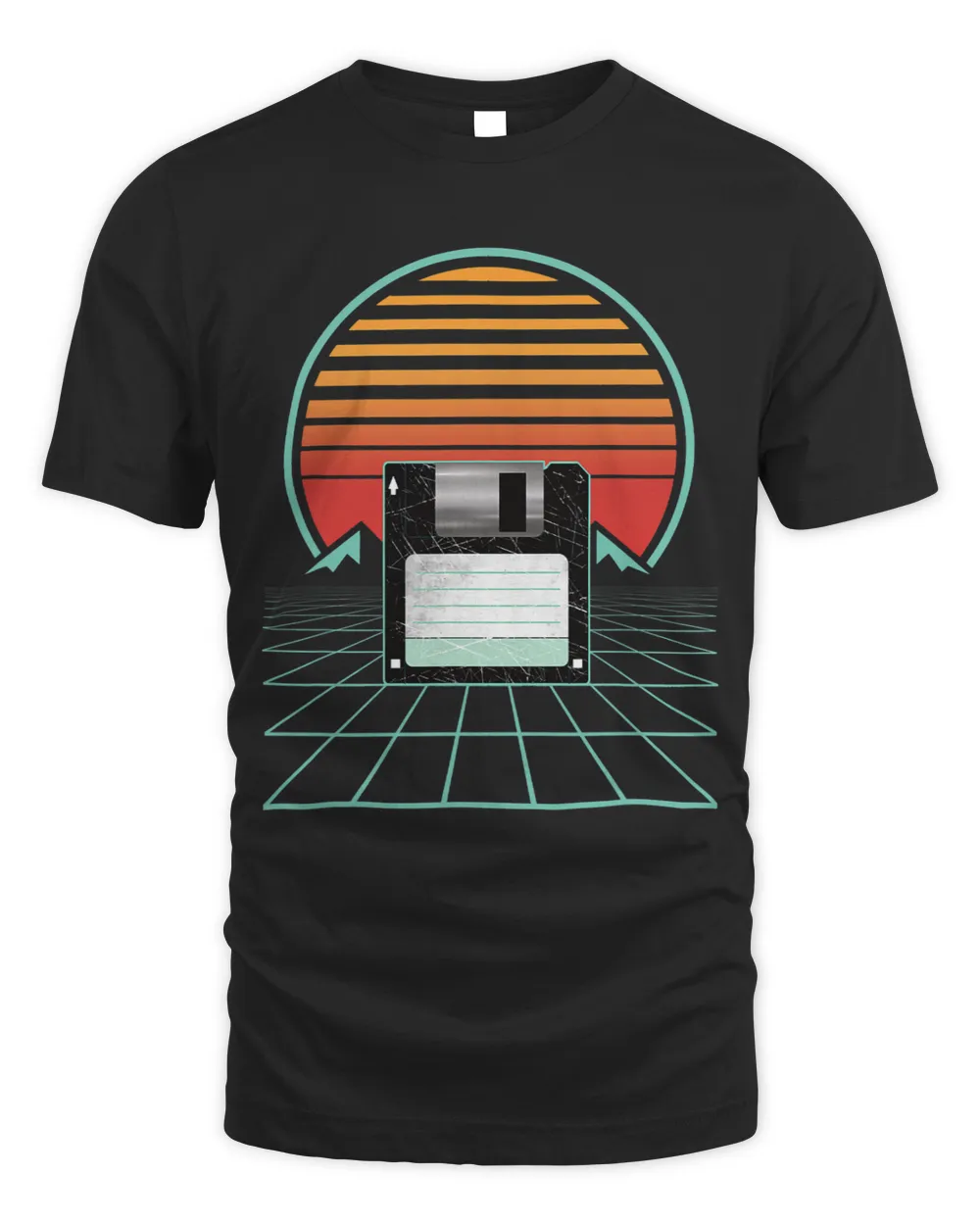 Vintage Floppy Disk Retro 70s 80s Sunset Geek Computer Nerd Unisex Standard T-Shirt black s