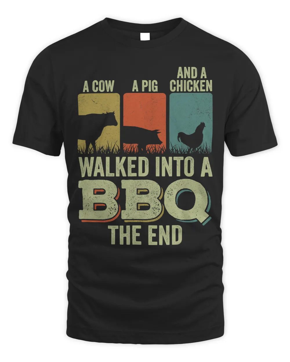 Pig BBQ Tee Shirts For Men Cow Pig Chicken Walked Into BBQ55 Piggy