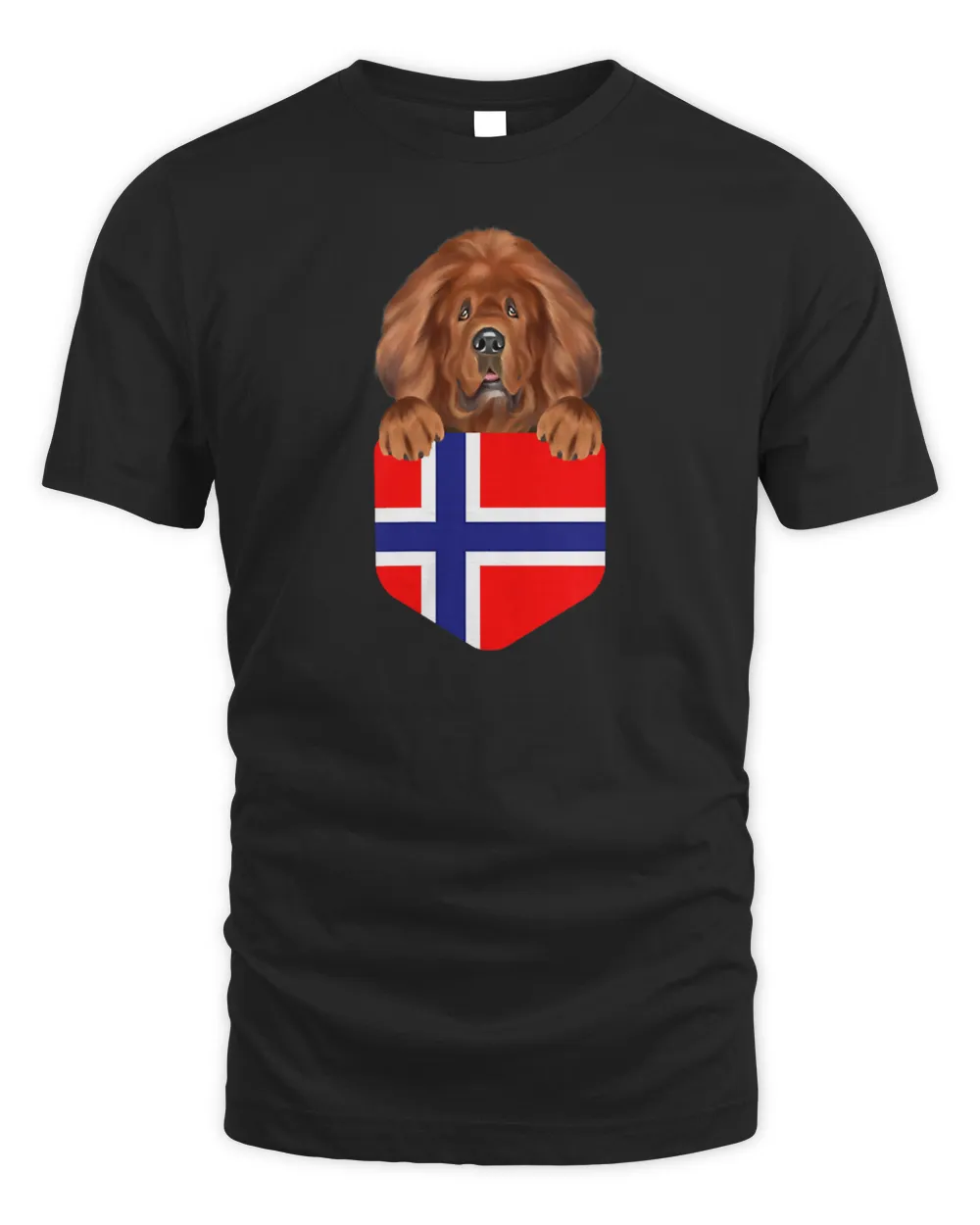 Norway Flag Tibetan Mastiff Dog In Pocket T-Shirt