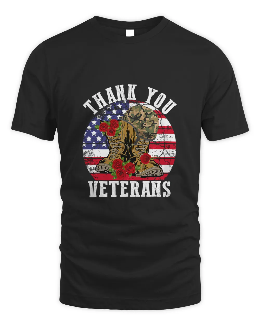 Vintage Thank You Veterans Combat Boots Flower Veterans Day T-Shirt