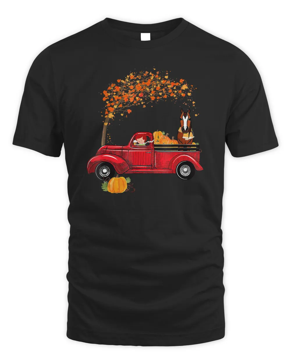 Autumn Fall Season Red Truck Horse Thanksgiving Day T-Shirt