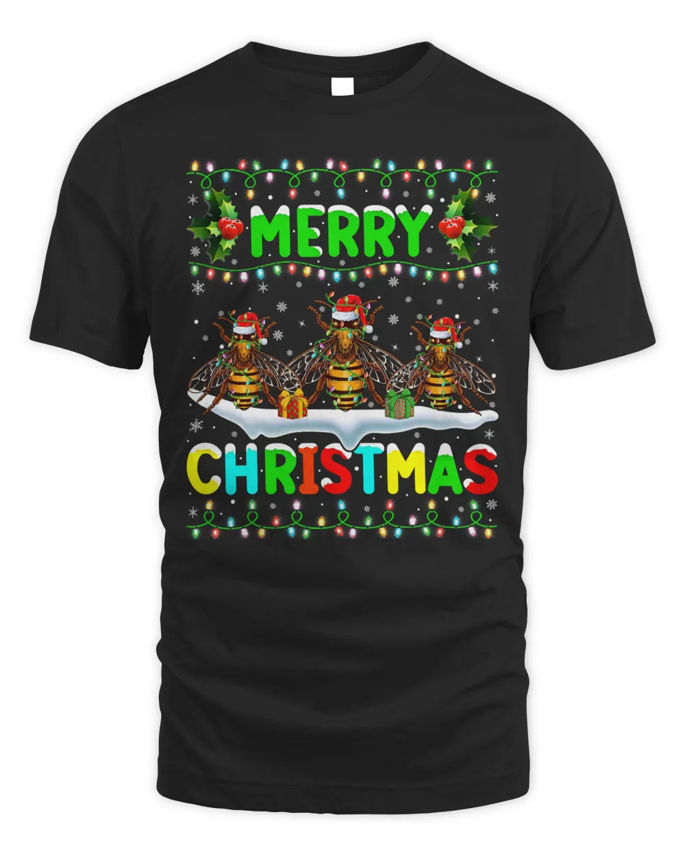 Bee Xmas Bee Insects Lighting Santa Hat Merry Christmas Bee 565