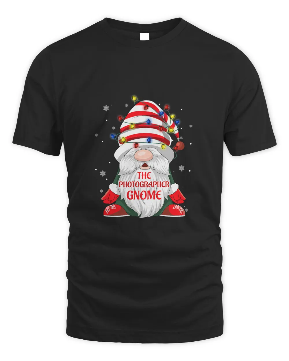 The Photographer Gnome Buffalo Plaid Christmas Tree Light T-Shirt