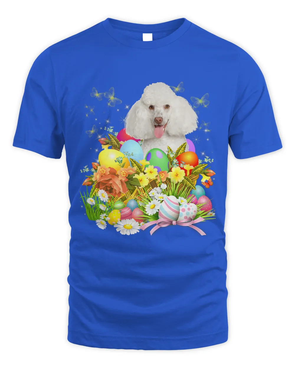 White Poodle Bunny Dog With Easter Eggs Basket Cool
