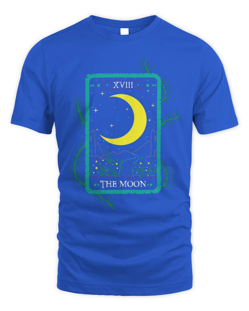 The Moon Tarot Card with Stars Vintage Colorful Witch Design