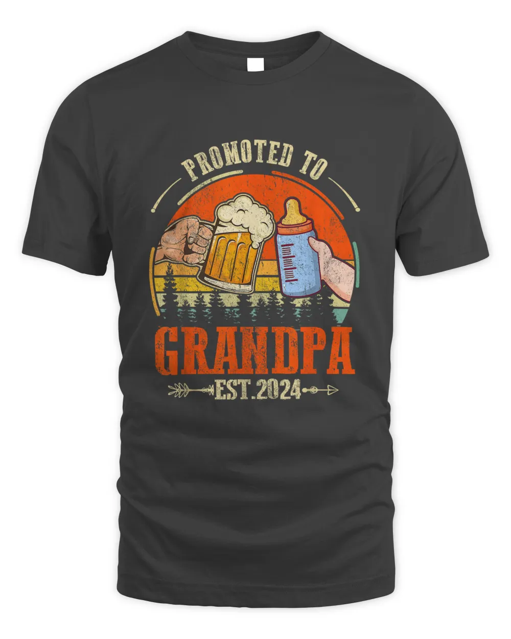 Promoted to Grandpa Est 2024 Retro Fathers Day New Grandpa T-Shirt