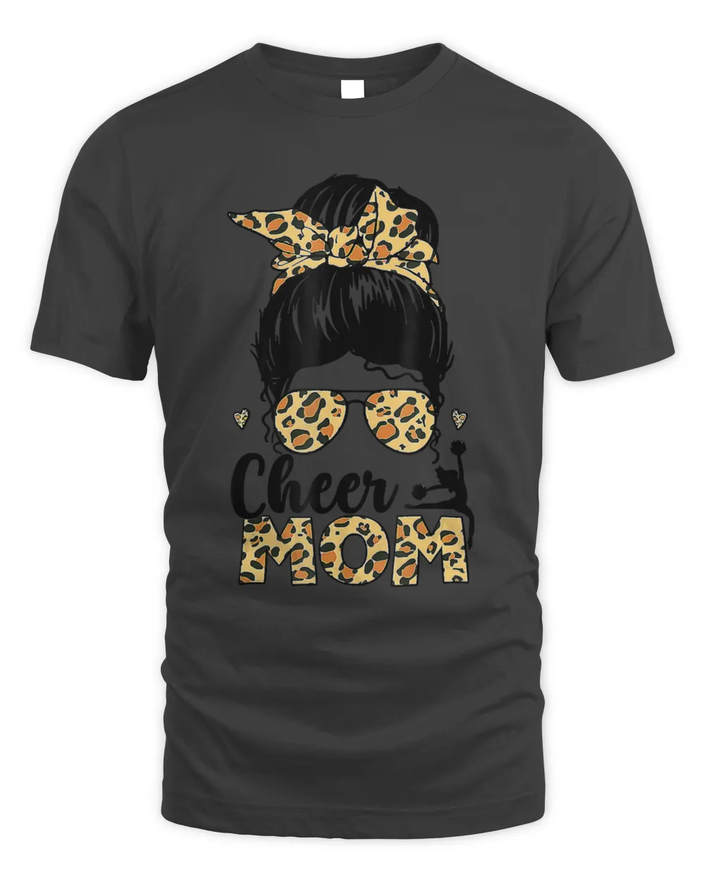 Cheer Mom Leopard Messy Hair Bun Mothers Day129  T-Shirt