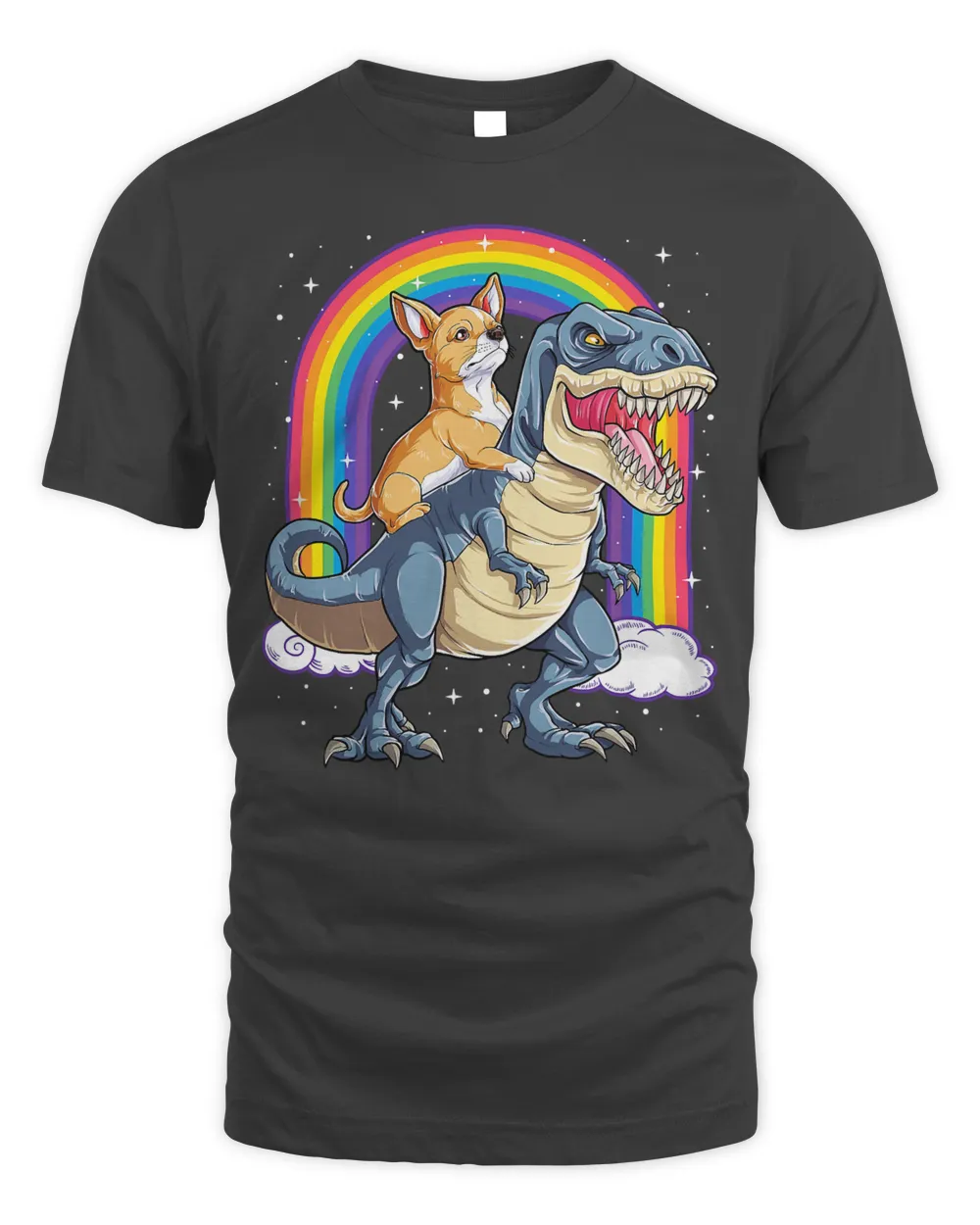 Chihuahua Riding Dinosaur T rex Gifts Boys Kids Men Rainbow T-Shirt