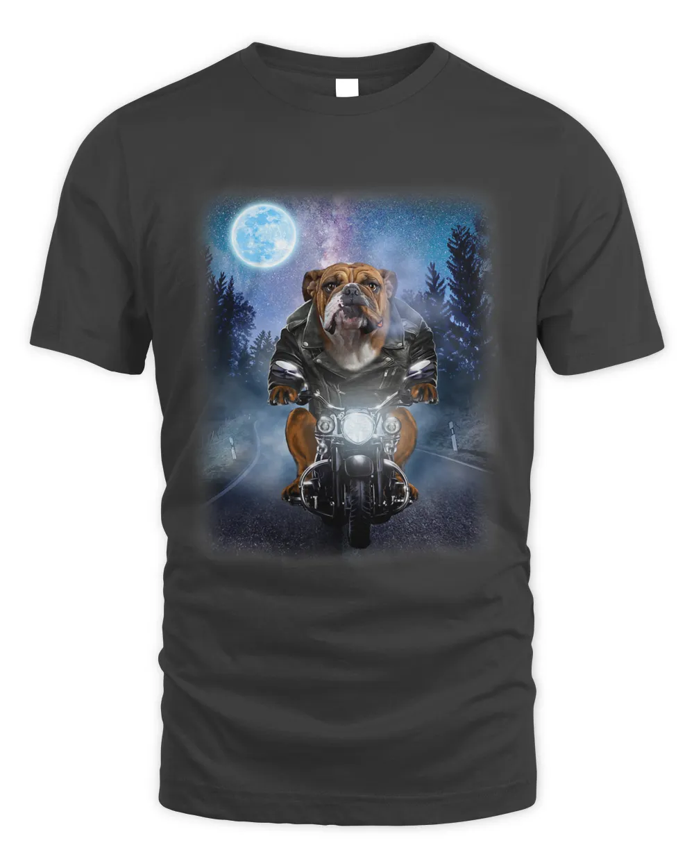 English Bulldog Riding Motorcycle Icy Moon Biker Dog