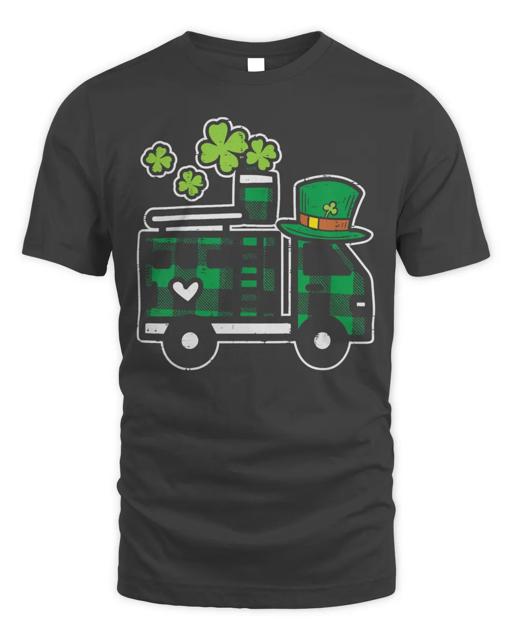 Kids Irish Green Plaid Firefighter Truck St Patricks Day Boy Gift T-Shirt