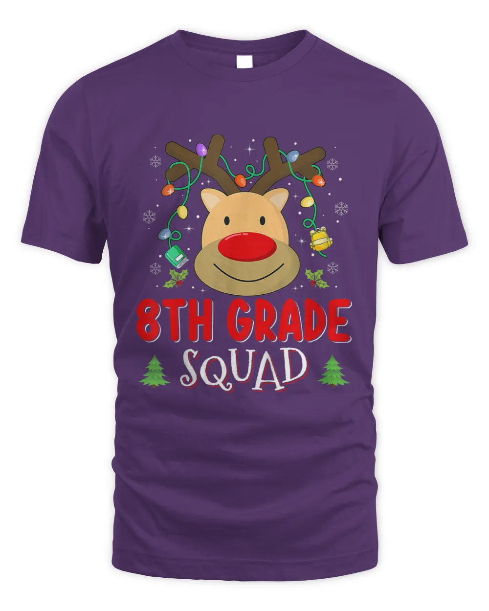 8th Grade Squad Plaid Reindeer Santa Hat Teacher Christmas T-shirt