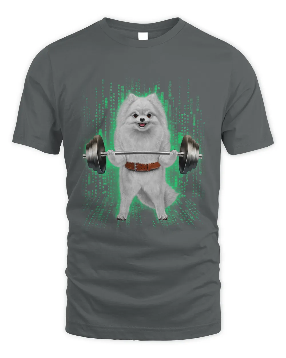White Pomeranian Dog Weightlifting in Cyber Fitness Gym