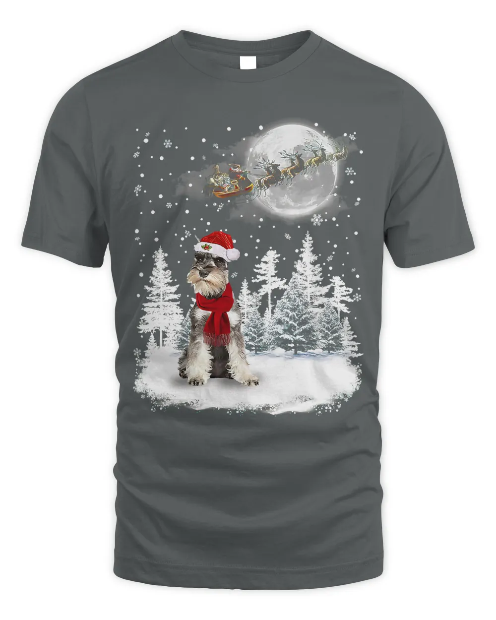 Schnauzer On Snow Christmas Moon Lighting Santa Hat12