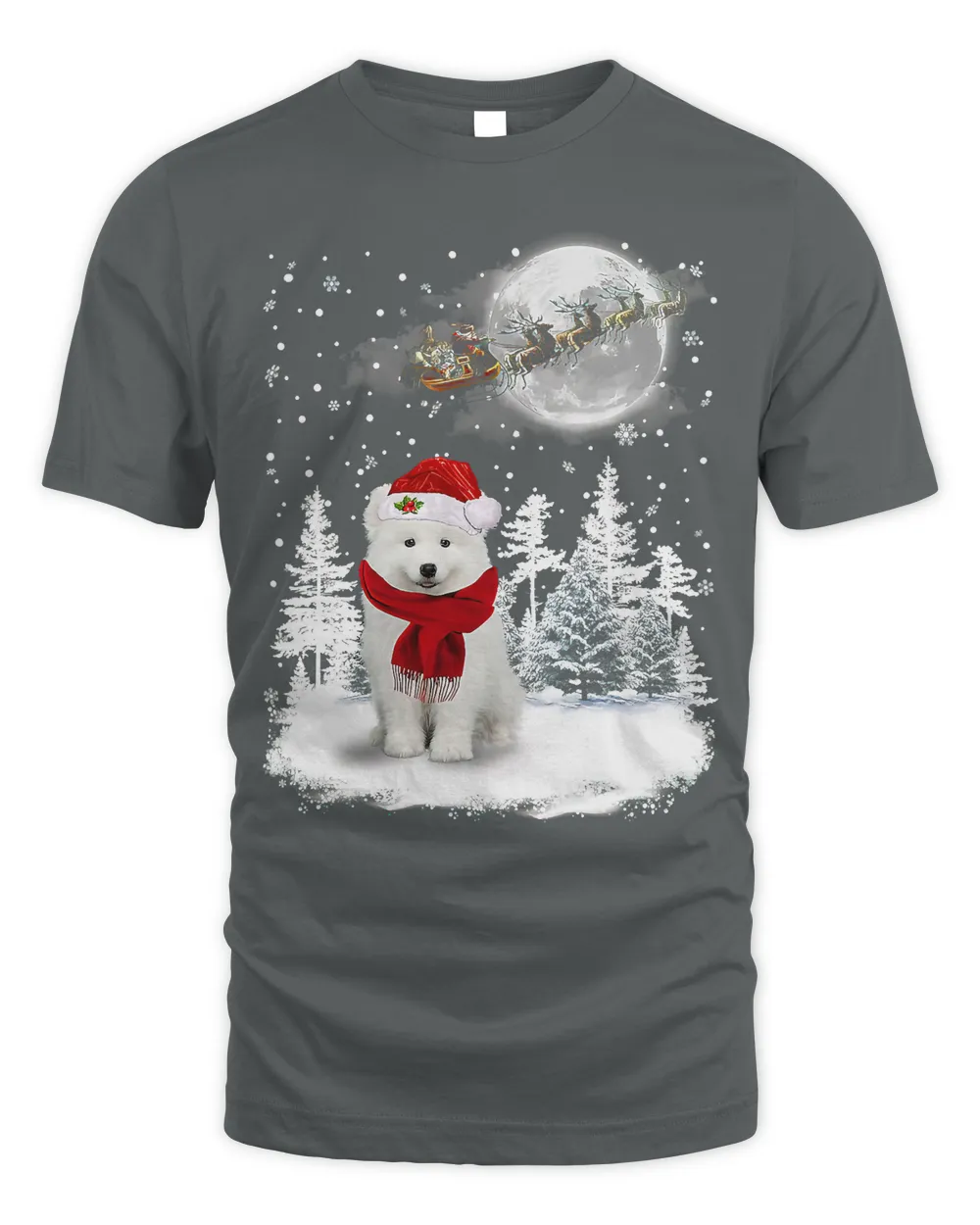 Samoyed On Snow Christmas Moon Lighting Santa Hat17