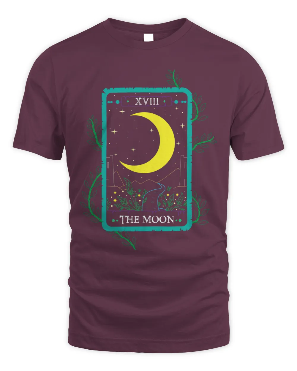 The Moon Tarot Card with Stars Vintage Colorful Witch Design