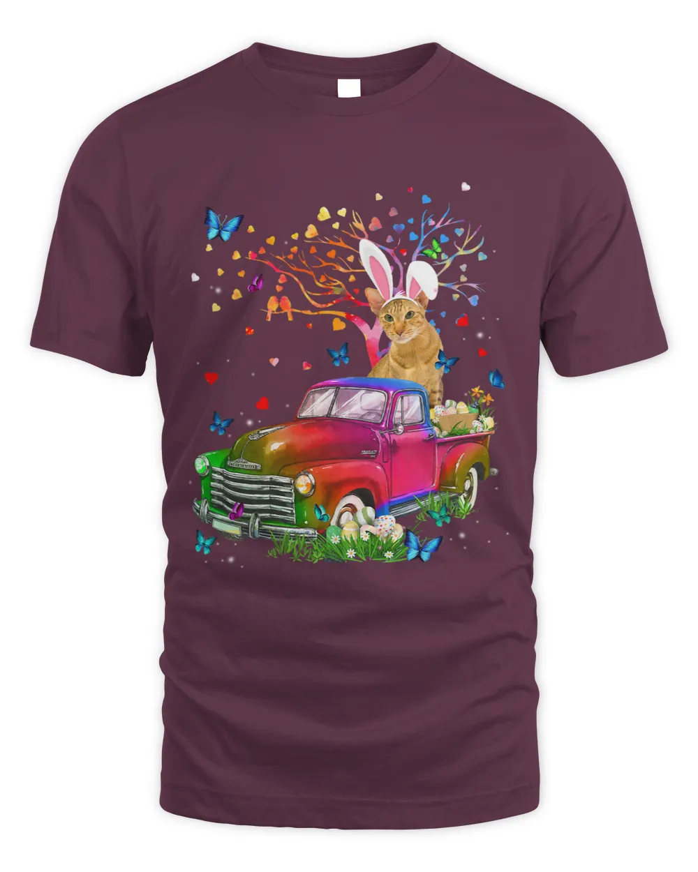 Oriental Cat Bunny Truck Hunting Eggs Tree Easter Day