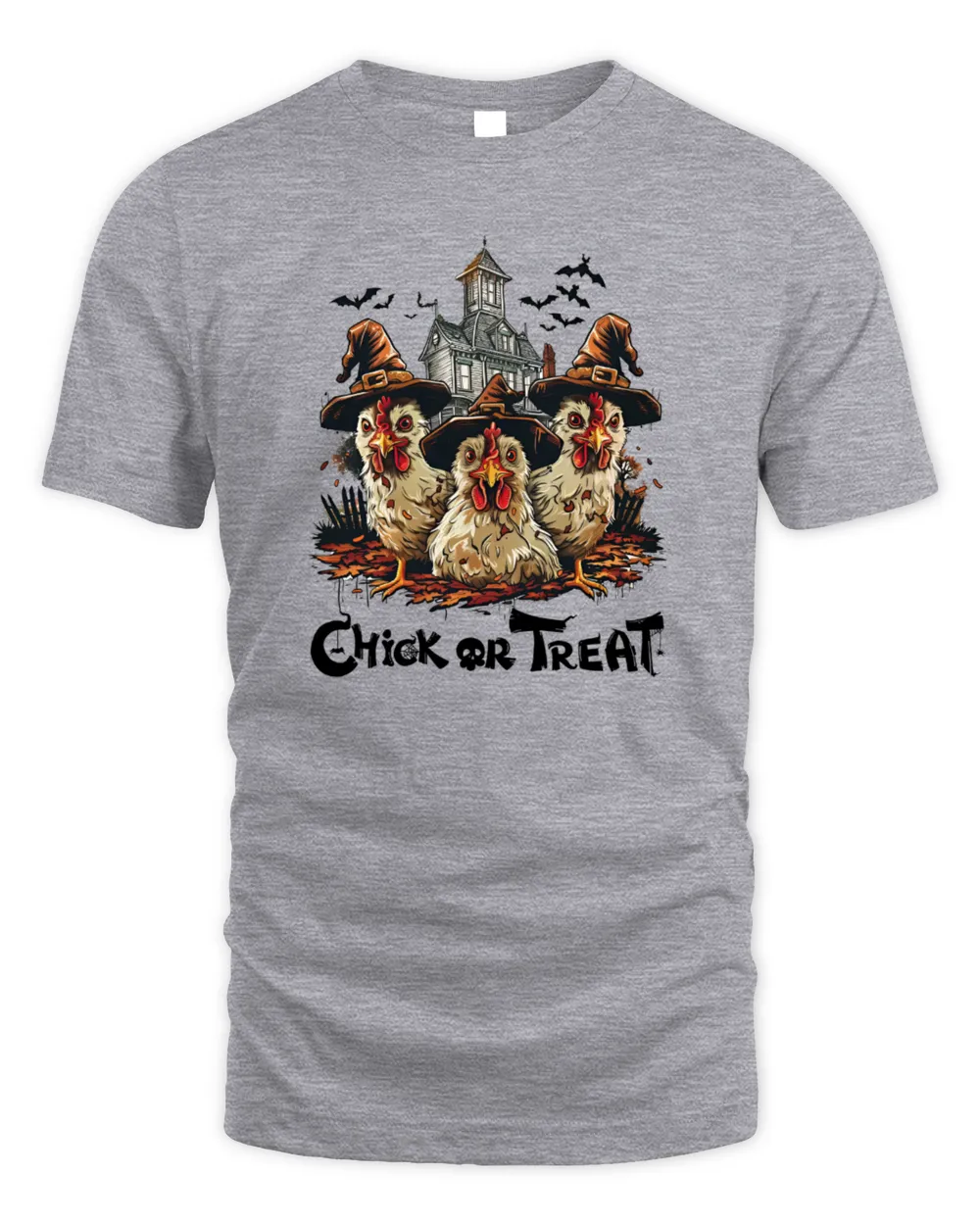 Halloween Chick or Treat Pumpkin Chicken Girl Farmer Unisex Standard T-Shirt sport-grey s