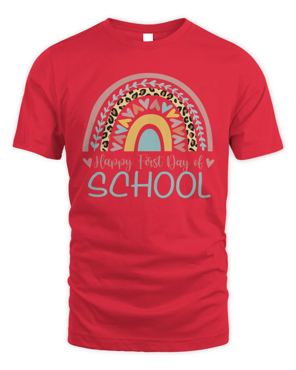 Happy First Day Of School Rainbow Leopard Women Teacher T-Shirt