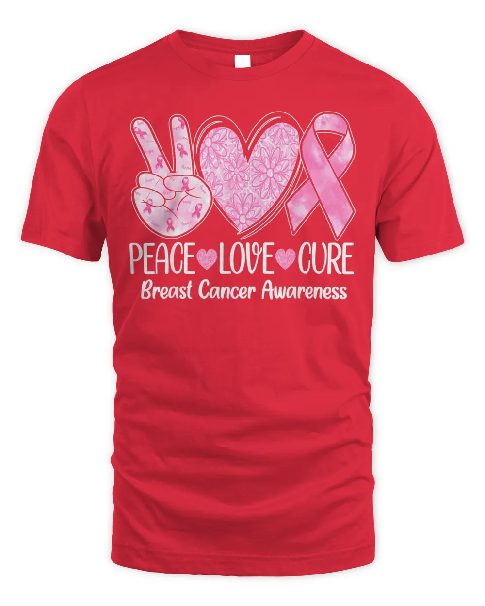 Peace Love Cure Pink Ribbon Breast Cancer Awareness Shirt