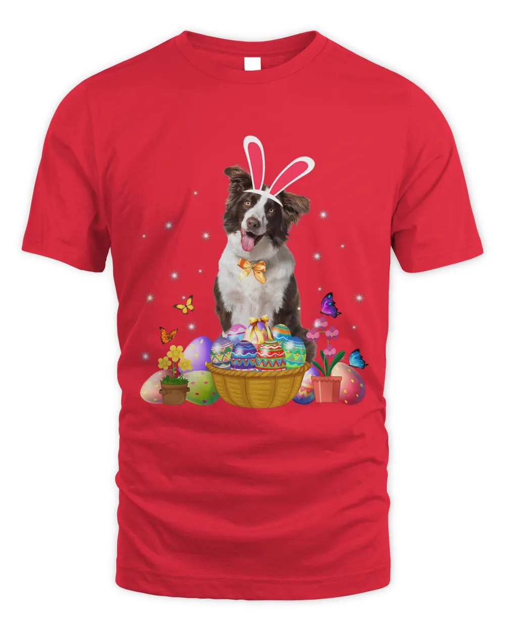 Cute Bunny Border Collie Dog Easter Eggs Basket Easter Day