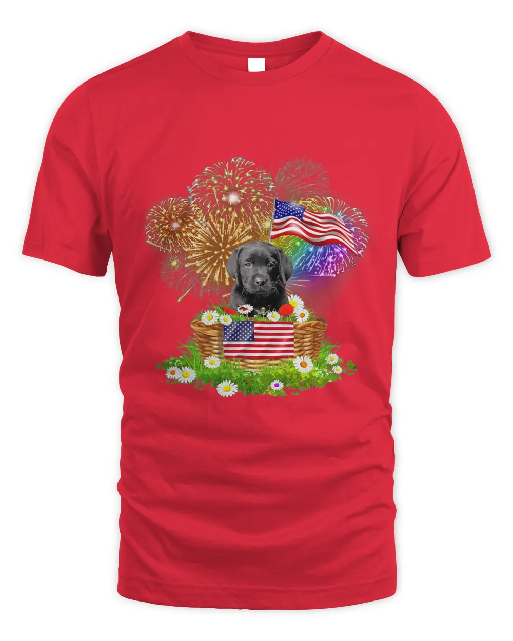 Funny Labrador Pup Dogs Firework July Basket US Flag