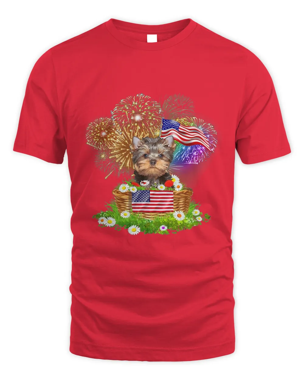 Funny Yorkshire Terrier Dogs Firework July Basket US Flag