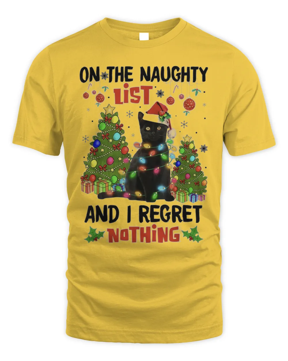 On The Naughty List And I Regret Nothing Cat Christmas Shirt