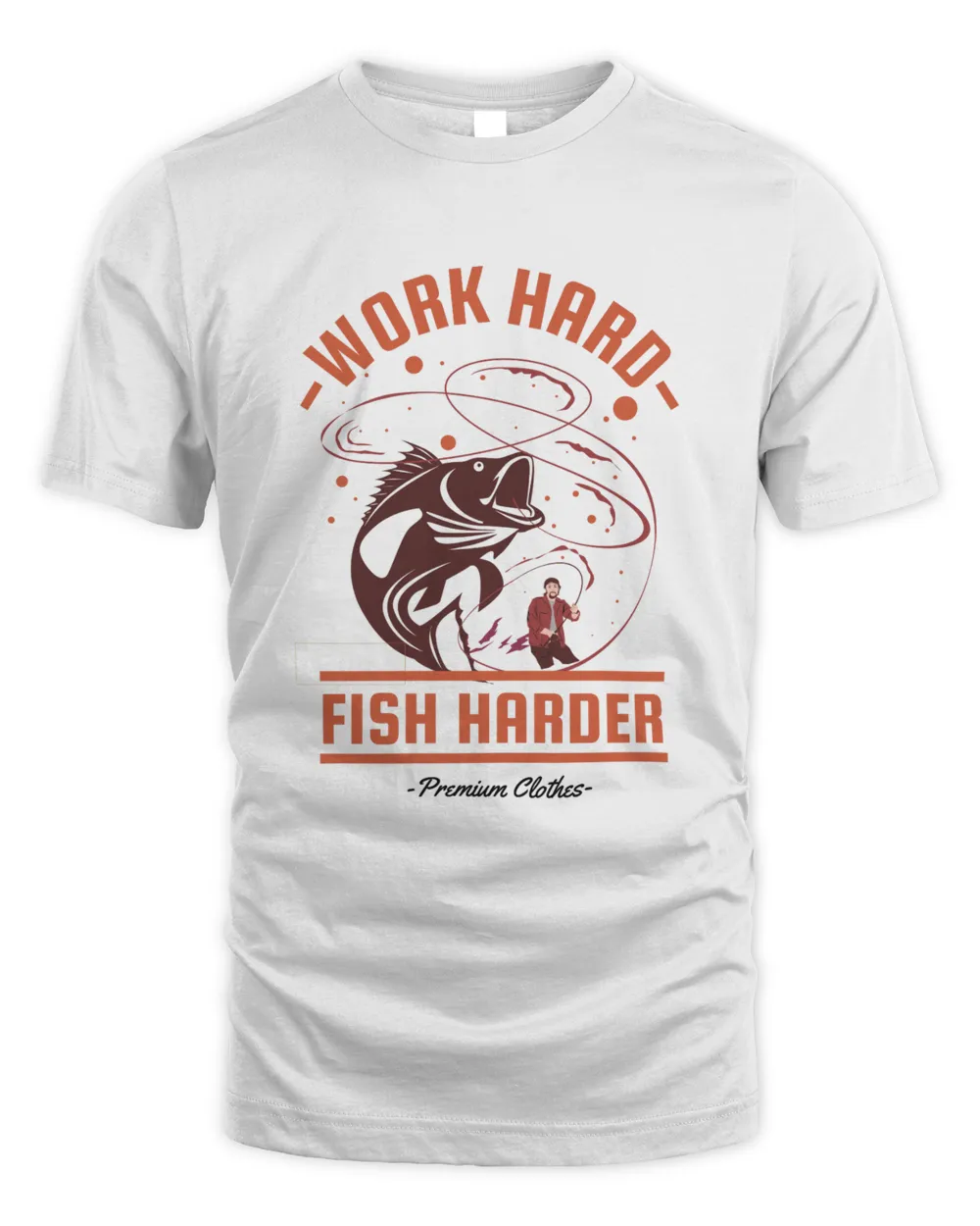 Work Hard, Fish Harder, Fishing T Shirt funny quotes Unisex Standard T-Shirt white s