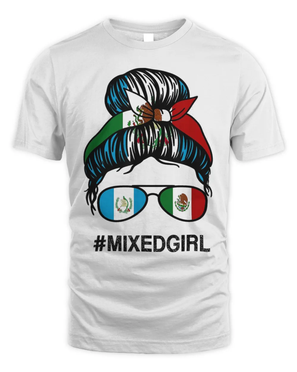 Guatemala Mexico Flag Guatemalan Mexican Messy Bun Tee Shirt Unisex Standard T-Shirt white xl