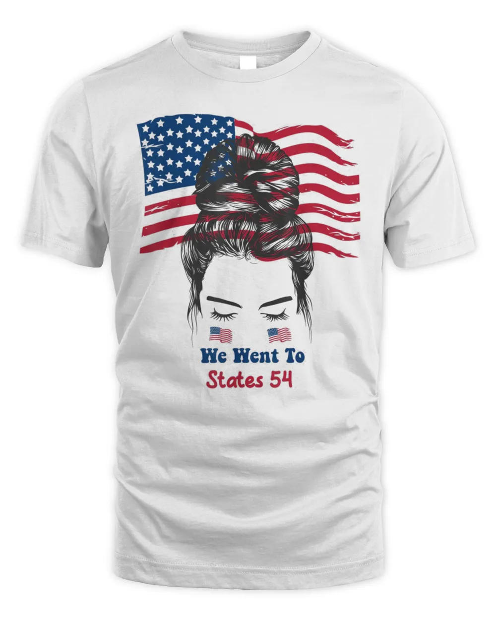 Messy Bun American Flag We Went To 54 States, Biden T-Shirt