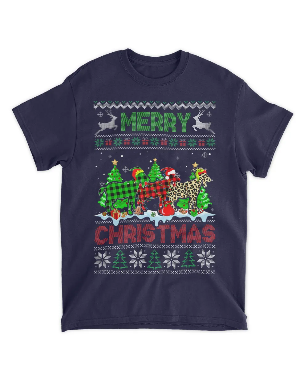 Funny Goat Green Red Plaid Leopard Merry Christmas