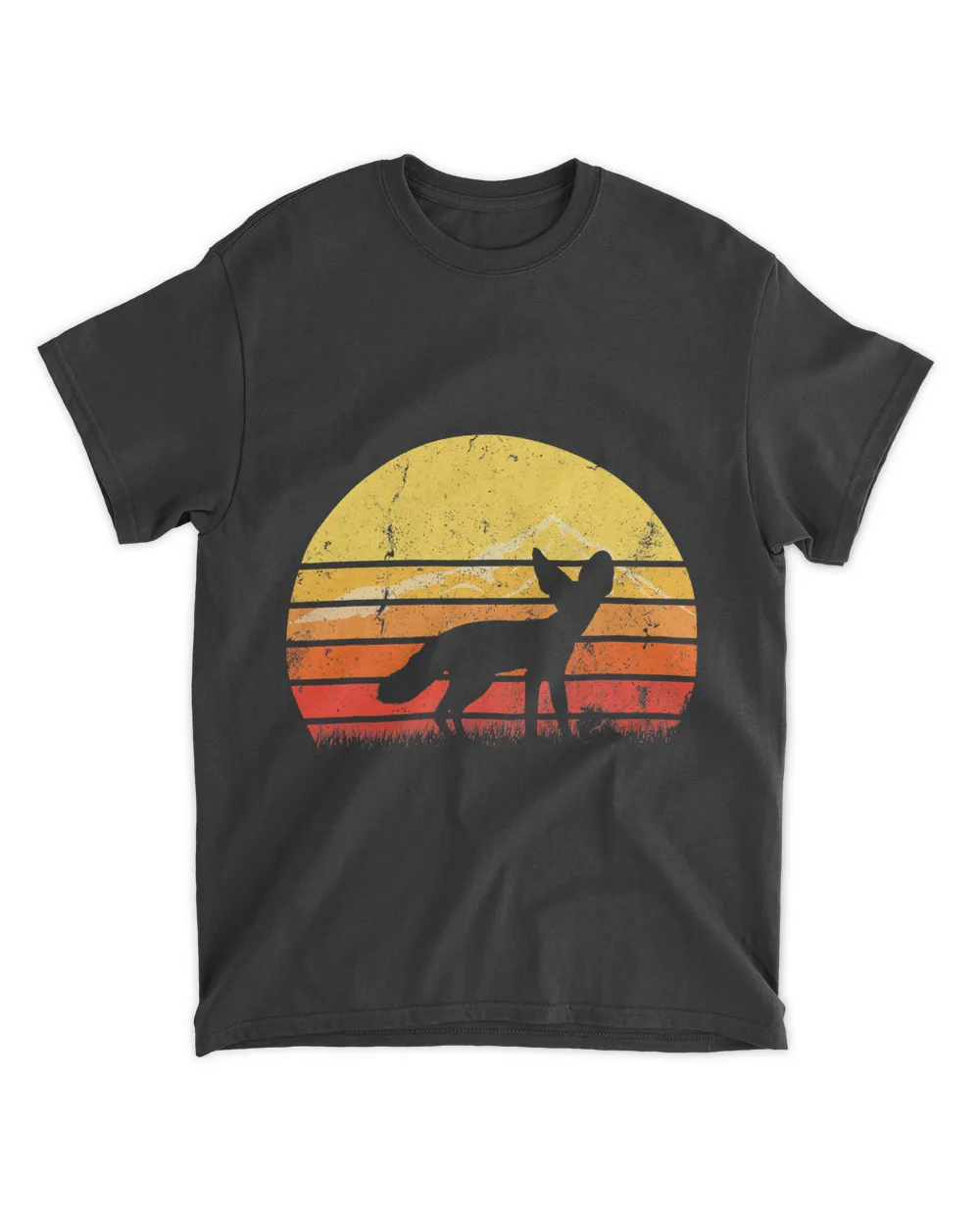Vintage Retro Fennec Fox Silhouette Sunset Distressed Funny T-Shirt