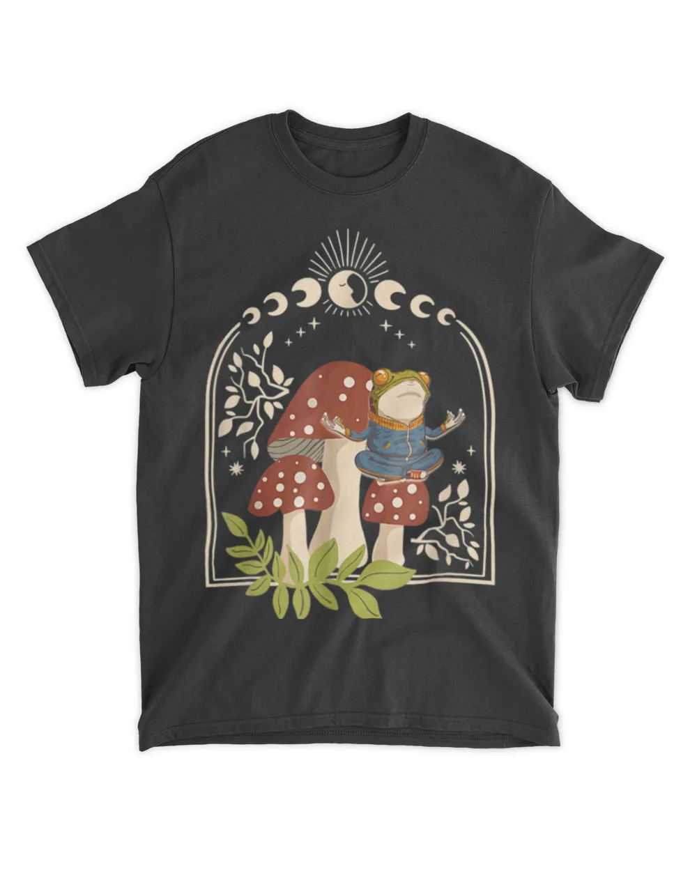 Aesthetic Cottagecore Frog Mushroom Celestial Moon Phase Zen T-Shirt tee