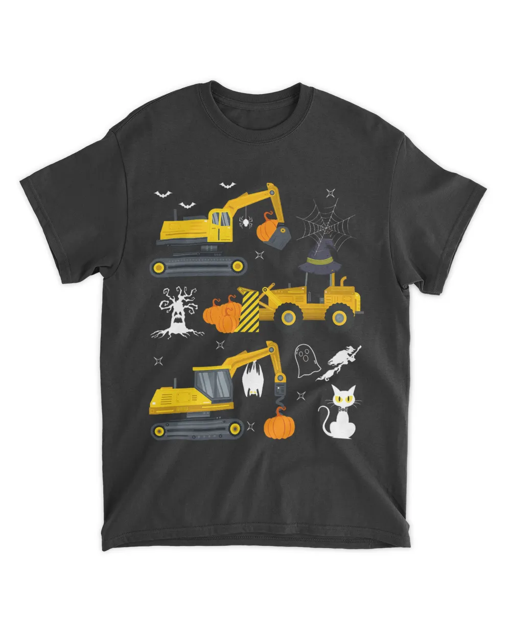 Construction Vehicle Halloween Crane Truck Pumpkin Witch Boy
