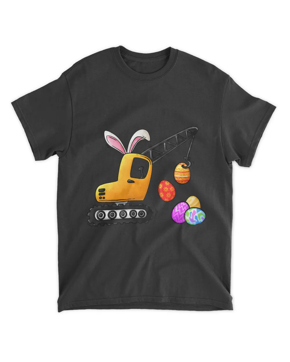Easter Crane Bunny Ears Egg Cute Truck Boys Kids Toddler Unisex Standard T-Shirt black s