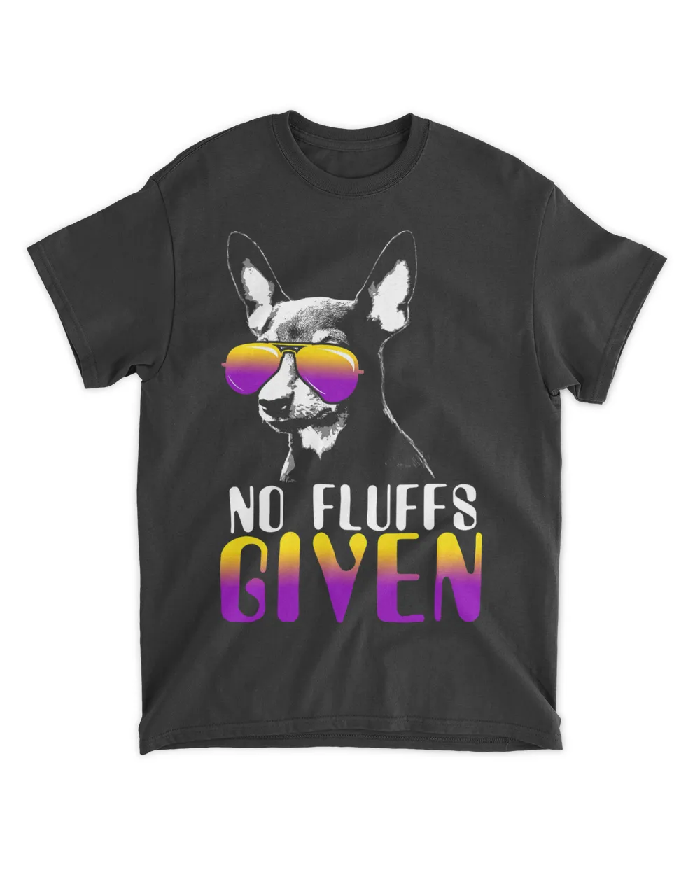 No Fluffs Given Miniature Pinscher Sunglasses Cute Min Pin T-Shirt Unisex Standard T-Shirt black s
