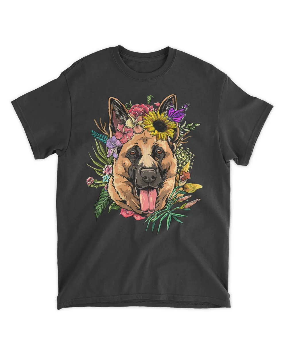 Floral German Shepherd Dog Spring Nature Dog Lovers T-Shirt