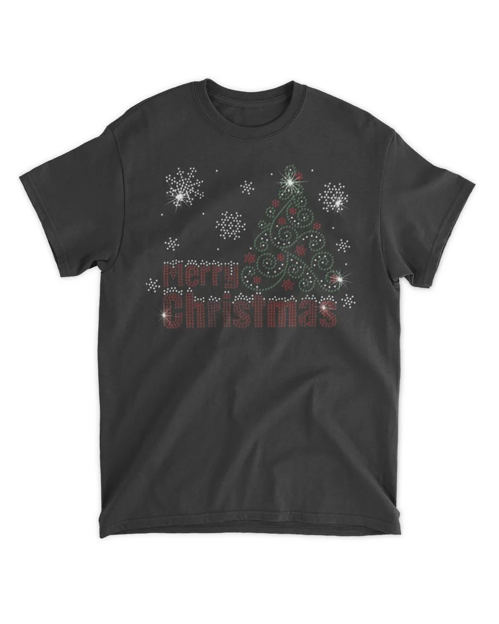 Sparklenation Merry Christmas Tree Bling Rhinestone Unisex Standard T-Shirt black 