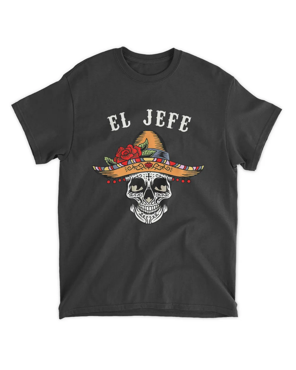 Mens El Jefe Chef Boss Mexico Cool Sugar Skull Dia De Los Muertos T-Shirt