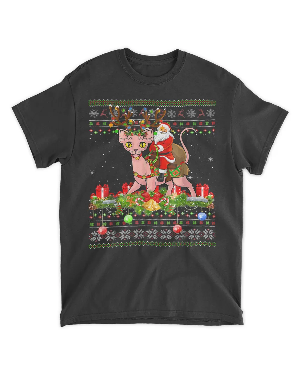 Sphynx Cat Lover Ugly Santa Riding Sphynx Cat Christmas